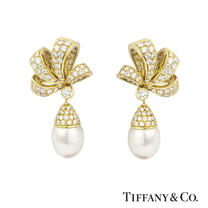 tiffany diamond pearl earrings